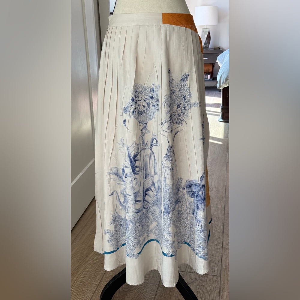 Cotelac Pleated Midi Skirt French Art Print Colorblock Sz Small